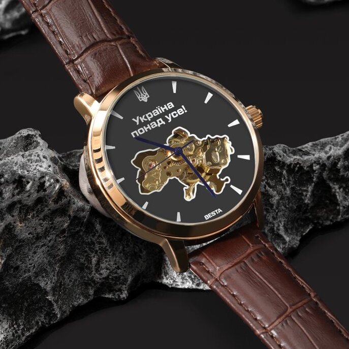Чоловічий годинник Besta Skeleton Gold Black Dial з автозаводом, 44 мм — фото 3