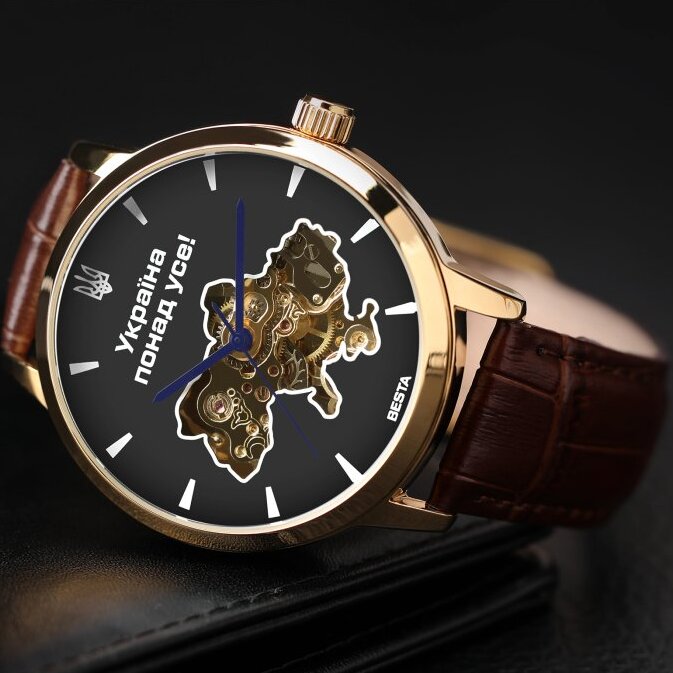 Чоловічий годинник Besta Skeleton Gold Black Dial з автозаводом, 44 мм — фото 4