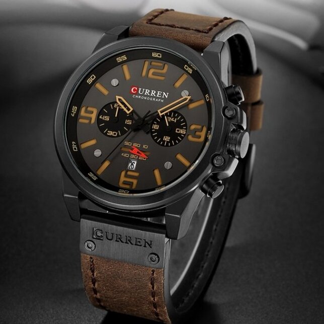 Чоловічий годинник Curren Monreal 1056 з хронографом і чорним циферблатом — фото 2