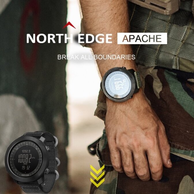 Чоловічий годинник North Edge Apache Green 5BAR з компасом, барометром і педометром — фото 10