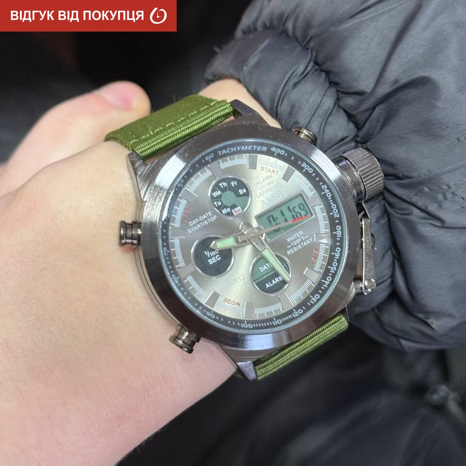 Чоловічий тактичний годинник AMST Mountain Green 2224 з 2 ремінцями — фото 10