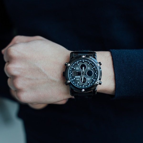 Чоловічий годинник Skmei 1210 Molot Limited AllBlack зі сталевим браслетом — фото 8