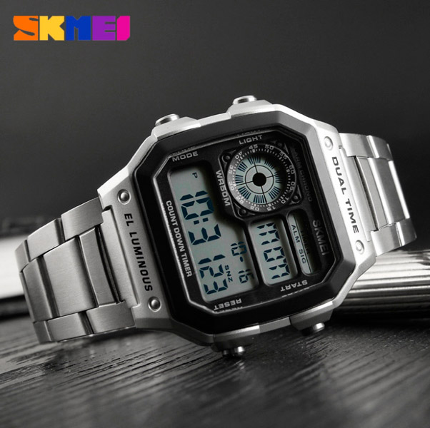 Чоловічий годинник Skmei Ripple Silver 1335S з цифровим циферблатом і сталевим браслетом — фото 5
