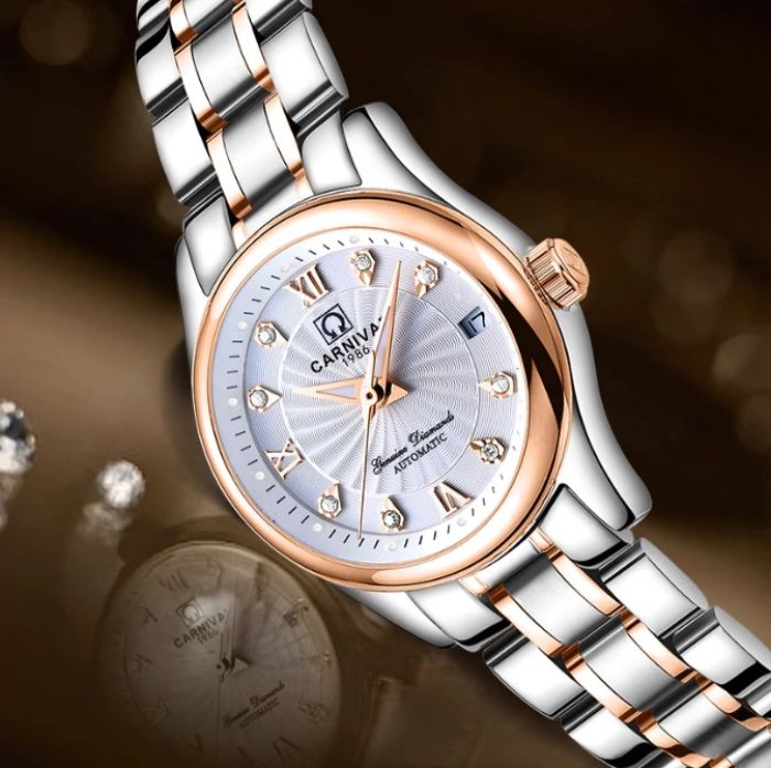 Жіночий механічний годинник Carnival White 8709 зі сріблястим браслетом — фото 10
