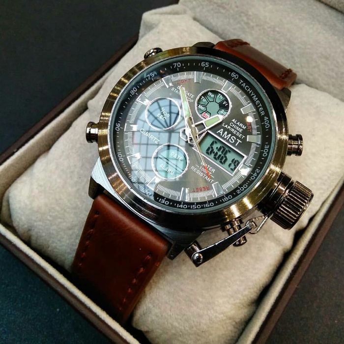 Чоловічий годинник AMST Mountain 1233 сірий, шкіряний ремінець, Quartz Miyota — фото 4