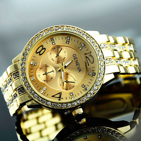Жіночий годинник Geneva Gold 7223 кварцовий, золотистий браслет, 42 мм — фото 9