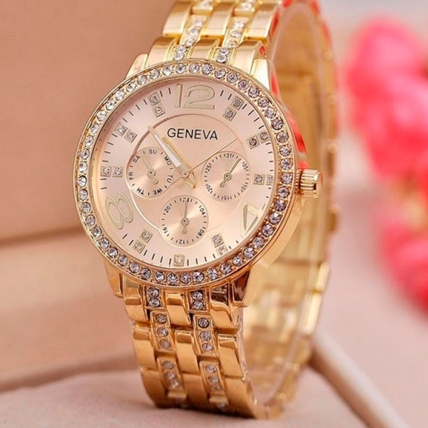 Жіночий годинник Geneva Gold 7223 кварцовий, золотистий браслет, 42 мм — фото 1
