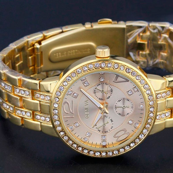 Жіночий годинник Geneva Gold 7223 кварцовий, золотистий браслет, 42 мм — фото 4