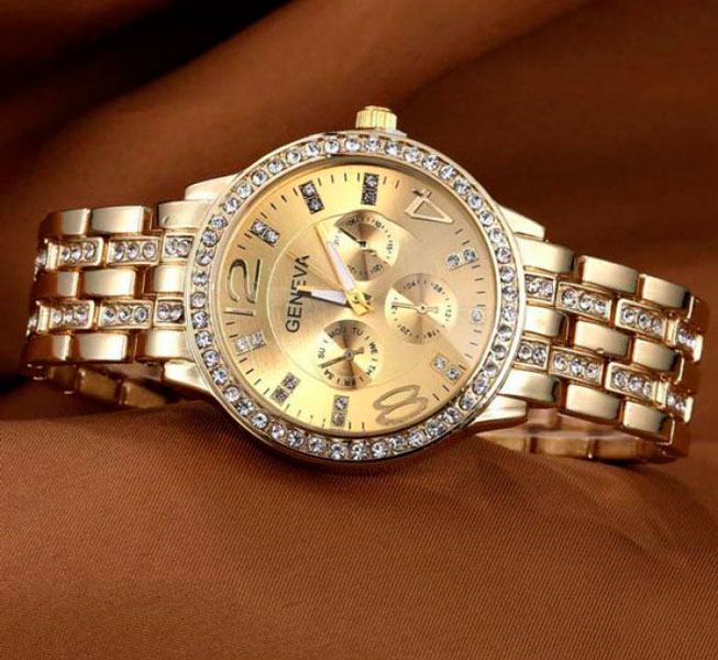 Жіночий годинник Geneva Gold 7223 кварцовий, золотистий браслет, 42 мм — фото 10