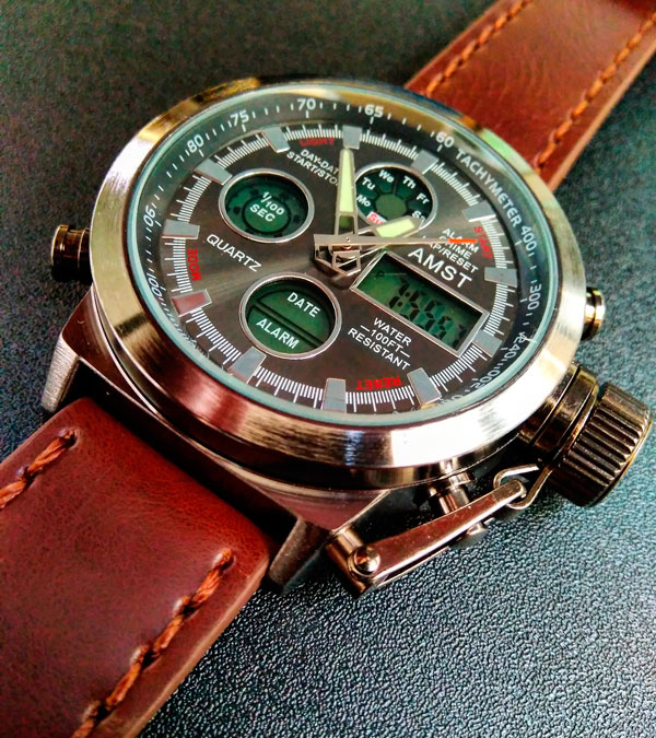 Чоловічий годинник AMST Mountain 1233 сірий, шкіряний ремінець, Quartz Miyota — фото 8
