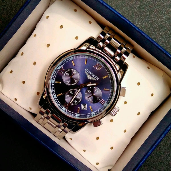 Чоловічий годинник Guanquin Liberty 8802 із темно-синім циферблатом і сталевим браслетом — фото 9