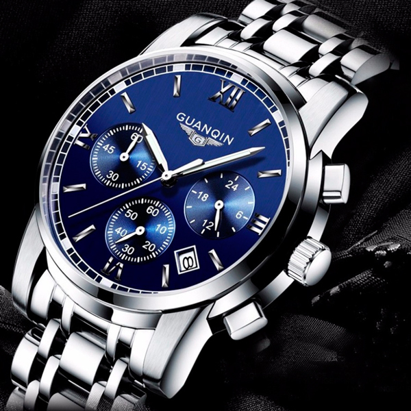 Чоловічий годинник Guanquin Liberty 8802 із темно-синім циферблатом і сталевим браслетом — фото 10