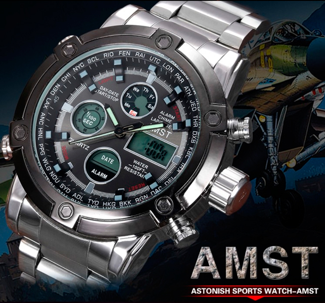 Чоловічий годинник AMST Mountain Steel 1241 зі сталевим браслетом, 50 мм — фото 7