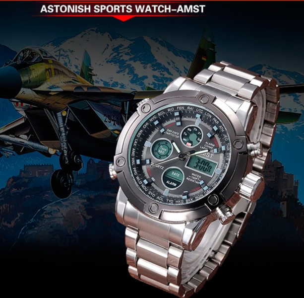 Чоловічий годинник AMST Mountain Steel 1241 зі сталевим браслетом, 50 мм — фото 9