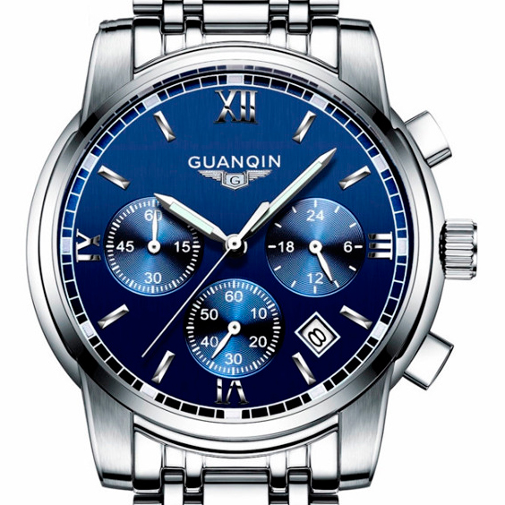 Чоловічий годинник Guanquin Liberty 8802 із темно-синім циферблатом і сталевим браслетом — фото 4