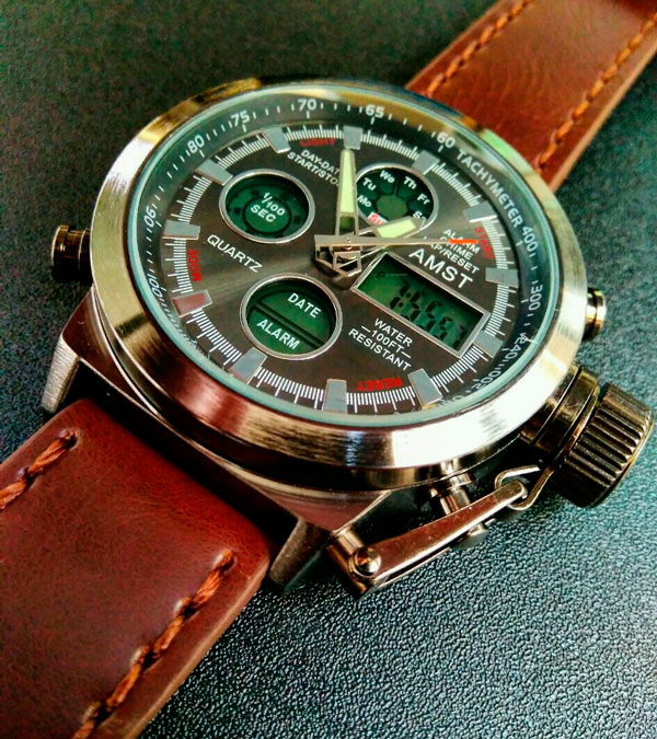 Чоловічий годинник AMST Mountain 1233 сірий, шкіряний ремінець, Quartz Miyota — фото 3