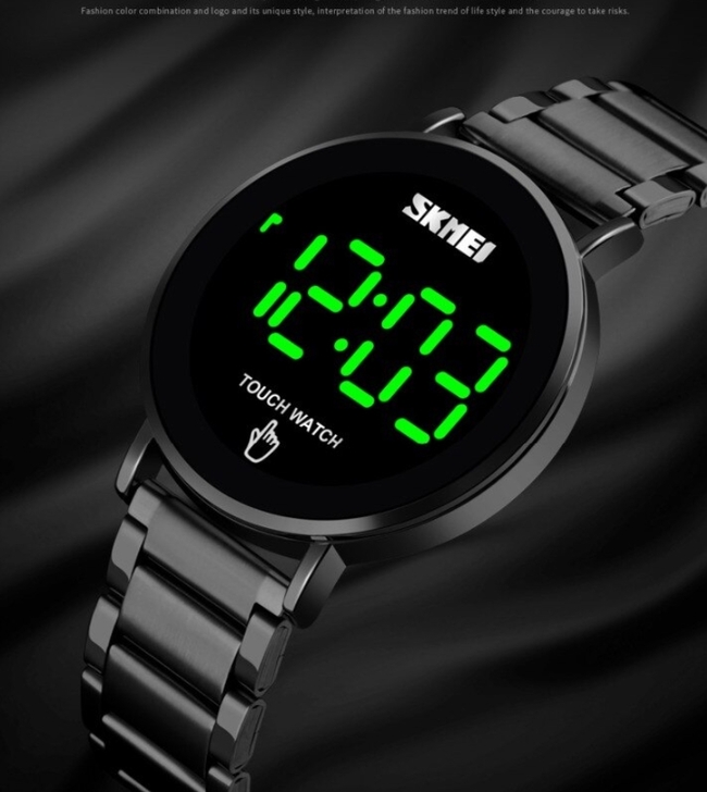 Чоловічий годинник Skmei Light 1252 з цифровим циферблатом і чорним сталевим ремінцем — фото 4