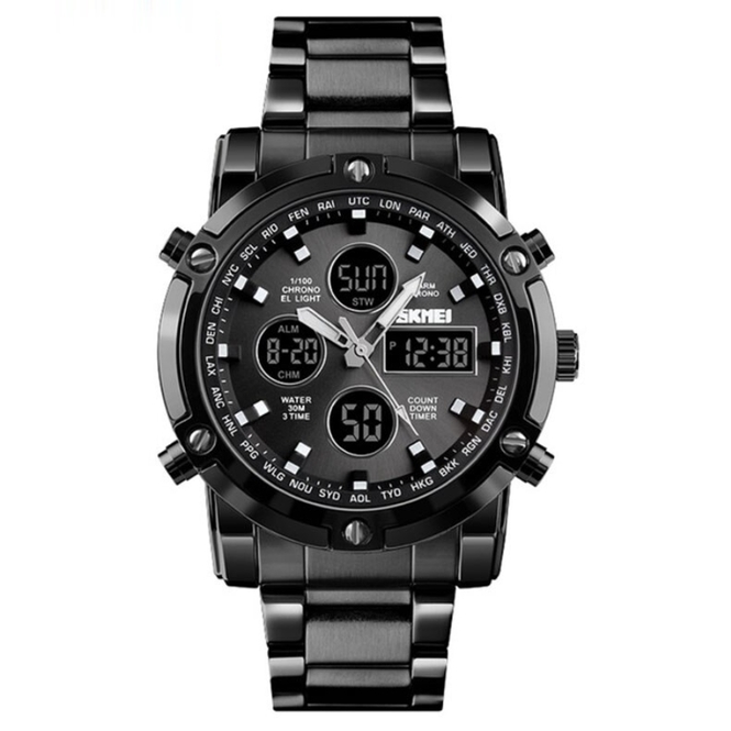 Чоловічий годинник Skmei 1210 Molot Limited AllBlack зі сталевим браслетом — фото 2