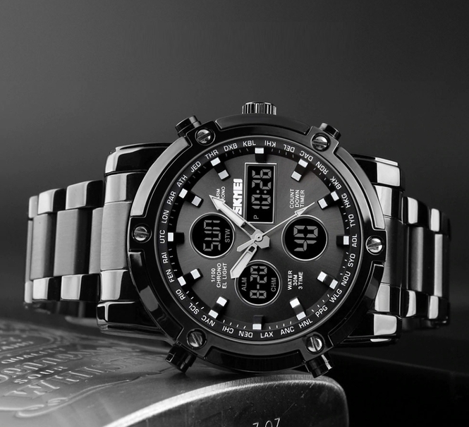 Чоловічий годинник Skmei 1210 Molot Limited AllBlack зі сталевим браслетом — фото 5