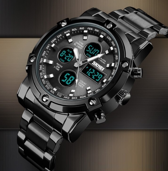 Чоловічий годинник Skmei 1210 Molot Limited AllBlack зі сталевим браслетом — фото 7
