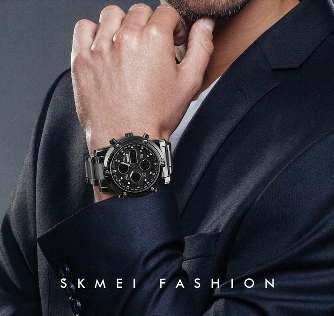 Чоловічий годинник Skmei 1210 Molot Limited AllBlack зі сталевим браслетом — фото 6