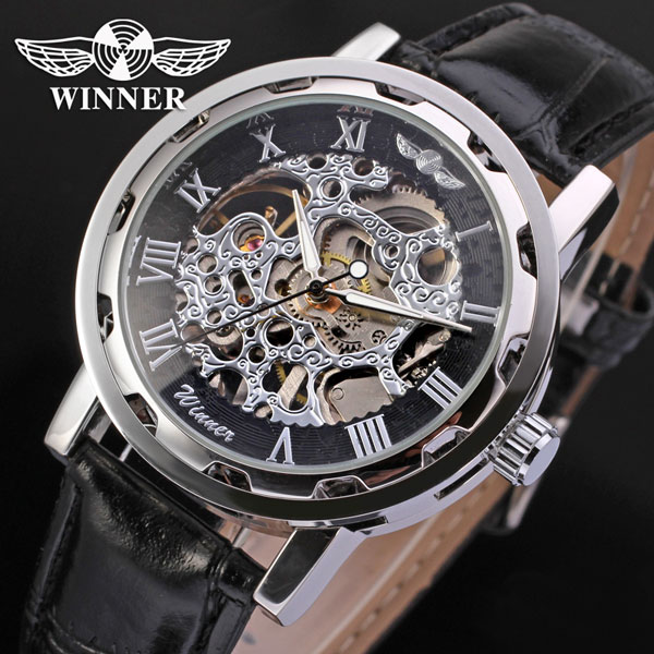 Чоловічий механічний годинник Winner Black 1107 зі скелетон-дизайном — фото 8