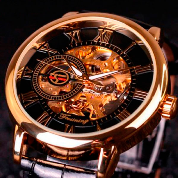 Чоловічий механічний годинник Forsining Rich 1120 із чорним циферблатом — фото 4