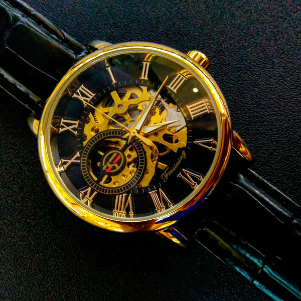 Чоловічий механічний годинник Forsining Rich 1120 із чорним циферблатом — фото 2