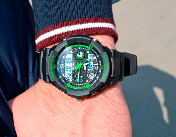 Skmei S-Shock Green 0931 чоловічий спортивний годинник 5 ATM — фото 6