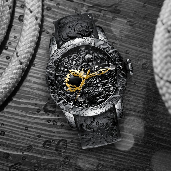 Чоловічий годинник MegaLith Dragon 7705 чорний кварцовий з 3D гравіюванням — фото 4